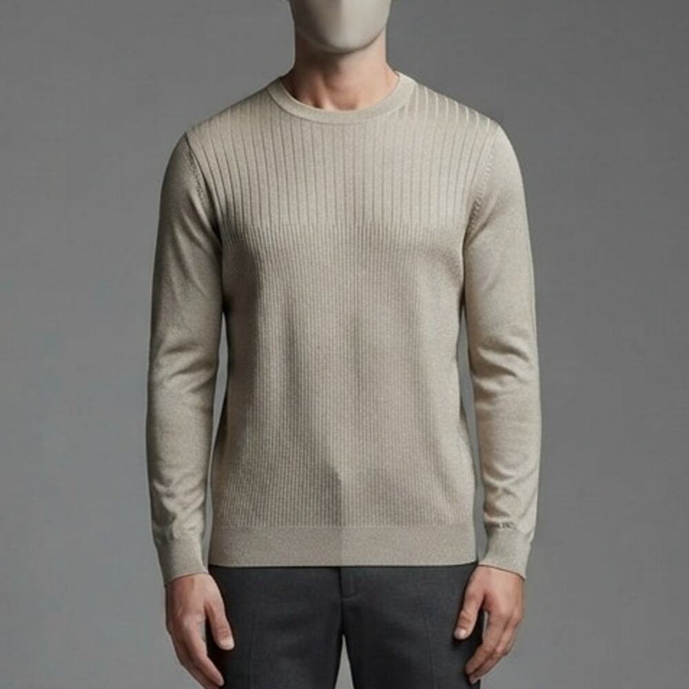 Vintage Protege Collection Ribbed Crewneck Sweater Mens Size Large Tan Pullover